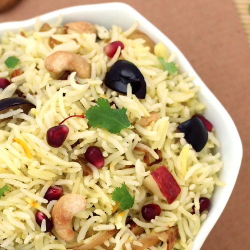 Kashmiri Pulao Recipe Saffron Rice with Fresh Fruits and Nuts