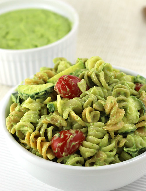 Avocado Pasta Salad with Tomato and Creamy Cilantro Salad Dressing