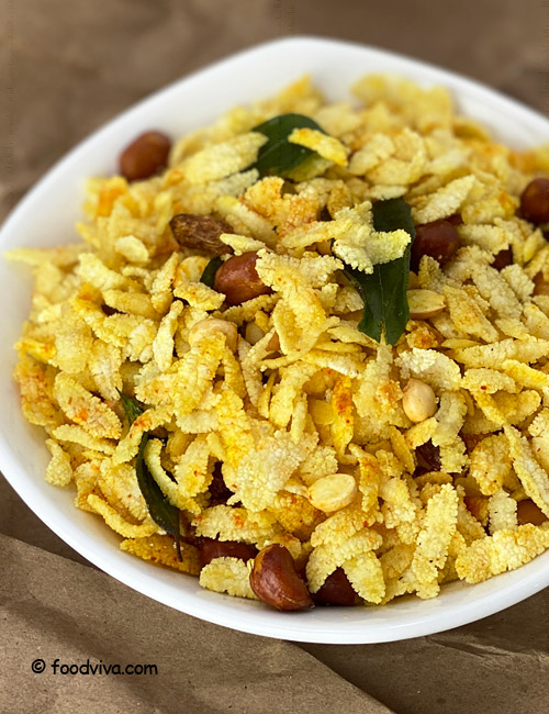 Poha Chivda - Fried Poha Mixture with Nuts - Diwali Snack